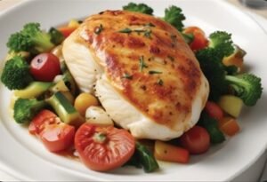 Filet migñon de res (250 grs) y pechuga rellena de vegetales en salsa cinco especias.